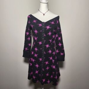 Betsey Johnson 2000s Y2K Witchy Cottagecore Whimsigoth Longsleeve Spider Dress M